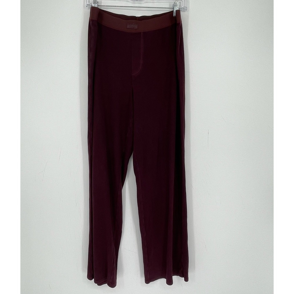 Skims Women's Burgundy Ribbed Knit Cotton Stretch Relaxed Lounge Pants Size L